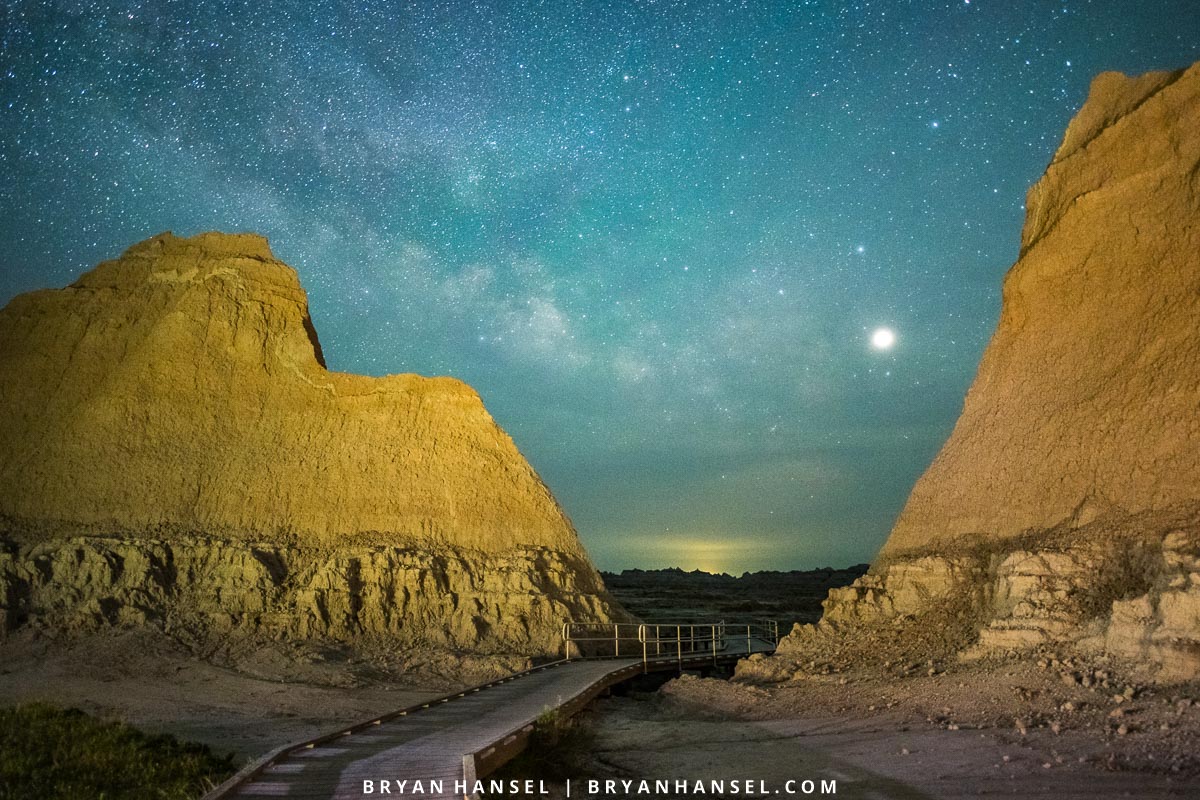 milky way over badlands formations