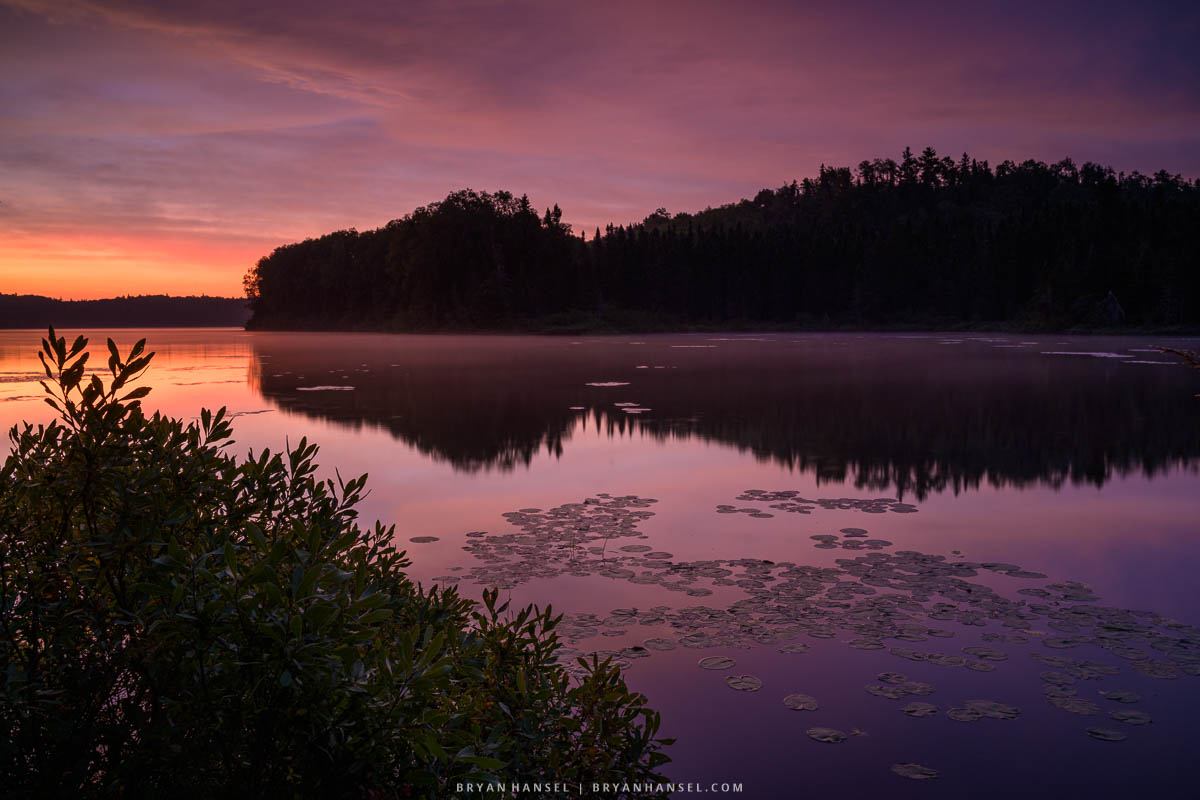 sunrise over a northern Minnesota lake taken on a photography workshop